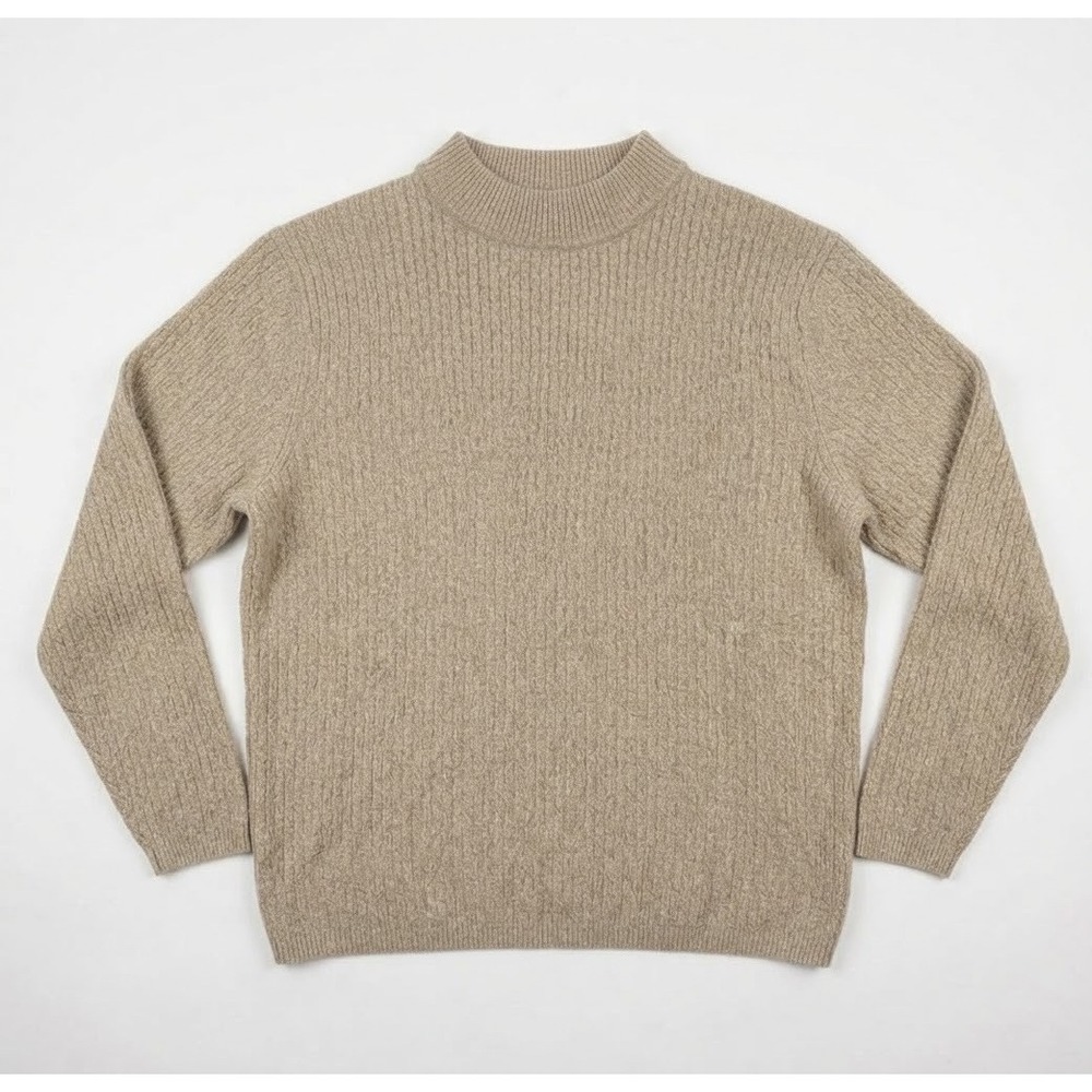 Karen Scott Women's Large 100% Cotton Long Sleeve Knit Crew Neck Tan Sweater